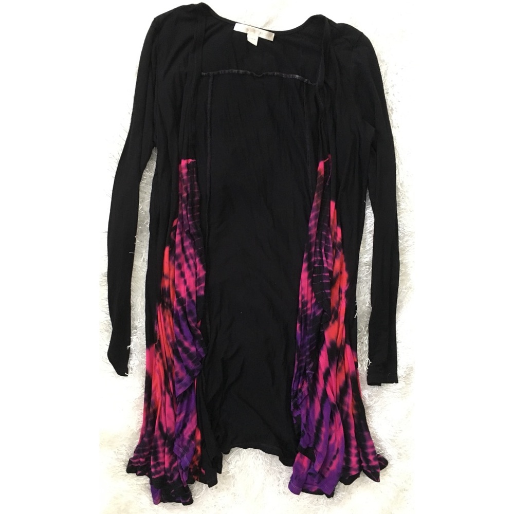 Black & Pink Tie Dye Long Sleeve Open Cardigan